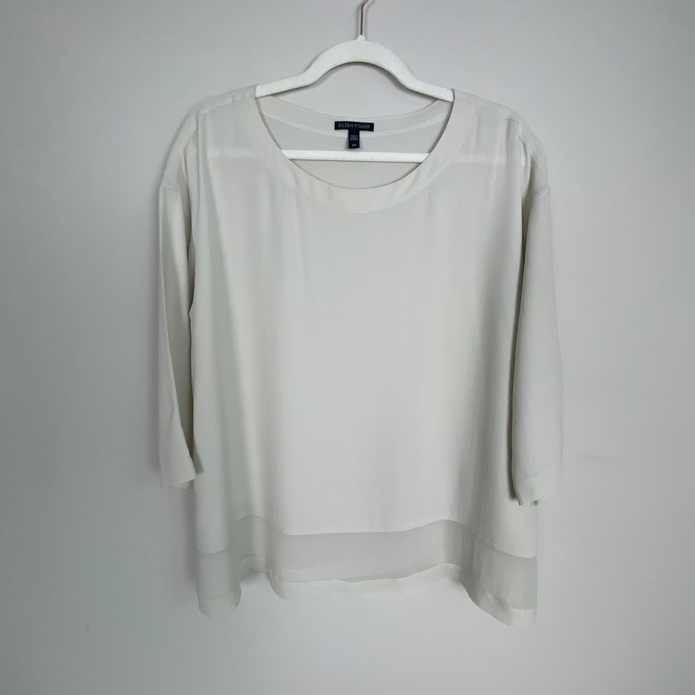 Eileen Fisher Silk Blouse Shirt Top Womens Small 3/4 Sleeve Minimalist Capsule
